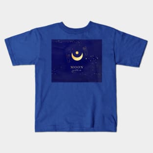 Golden Moon Goddess on Dark Blue Galactic Background Kids T-Shirt